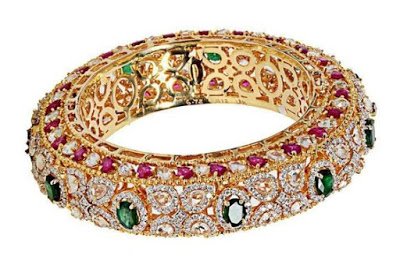 Wide Diamond Bangle with Multi-Colored Stones-2-IndianJewelleryDesign.com